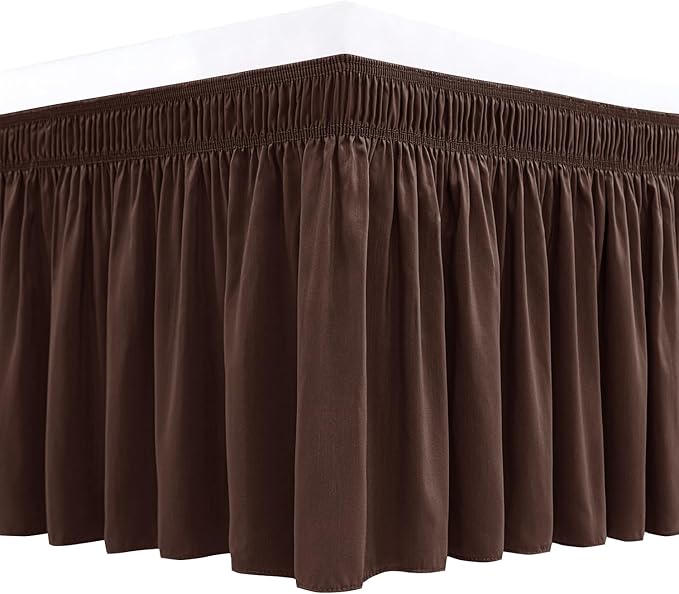Biscaynebay Wrap Around Bed Skirts for Twin & Twin XL Beds Short Drop of 12", Brown Adjustable Elastic Dust Ruffles Easy Fit Wrinkle Resistant Silky Luxurious Fabric Machine Washable