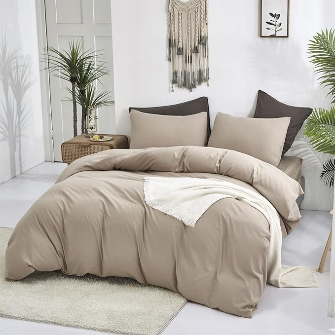 Cottonight Cream Coffee Comforter Set Full Khaki Bedding Comforter Set Dark Champagne Solid Blanket Quilts Modern Soft Breathable Cream Khaki Taupe 3 Piece Light Coffee Bedding Set for Women Men
