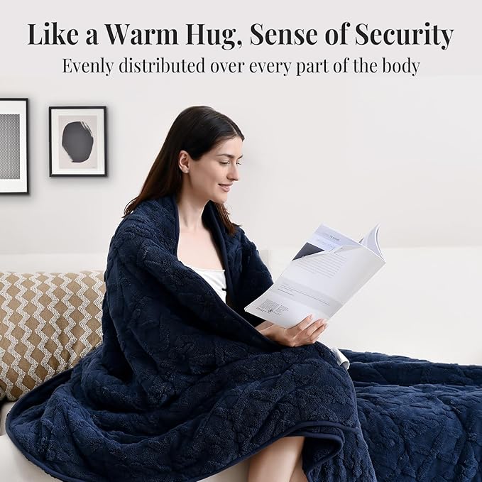 Topblan Weighted Blanket Twin Size 12 lbs, Soft Weighted Blanket with Doubled-Sized Shaggy Sherpa, Jacquard Knitted Warm Weighted Blankets Throw for Better Sleep, Navy Blue, 48 x 72 inches