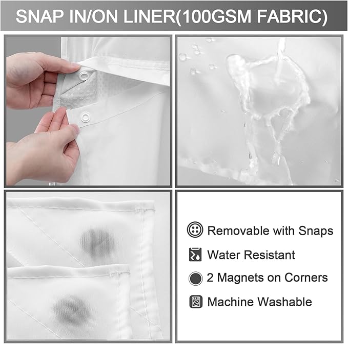 YellyHommy No Hook Shower Curtain with Snap in Fabric Liner Set Less Time White Waffle Shower Curtain for Bathroom 87" L x 72" W