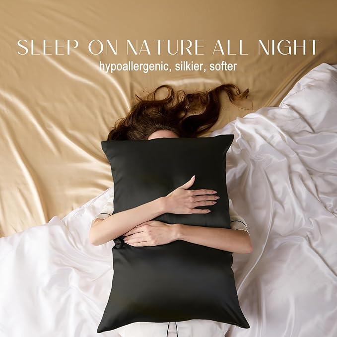 ZIMASILK 100% Pure Mulberry Silk Pillowcase 2 Pack, Soft and Smooth,Both Sides Premium Grade 6A Silk,600 Thread Count,with Hidden Zipper (Queen 20''x30'',Black)