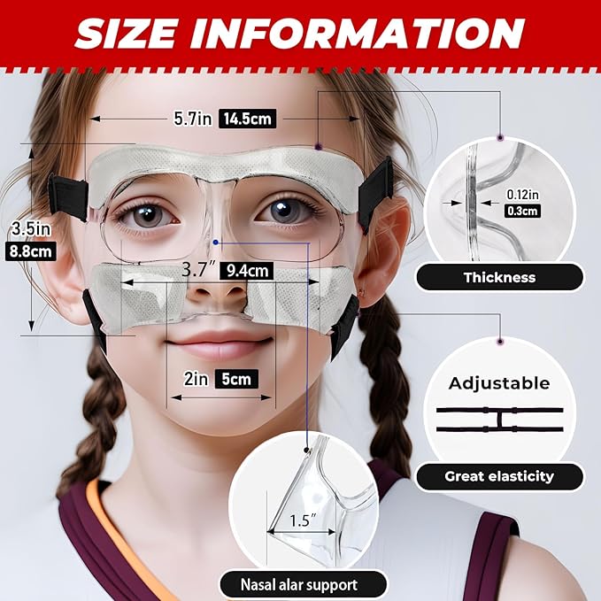 WR01B Girls Nose Guard for Broken Nose Adjustable Basketball Soccer Sports Face Mask with Padding for Youth Teens
