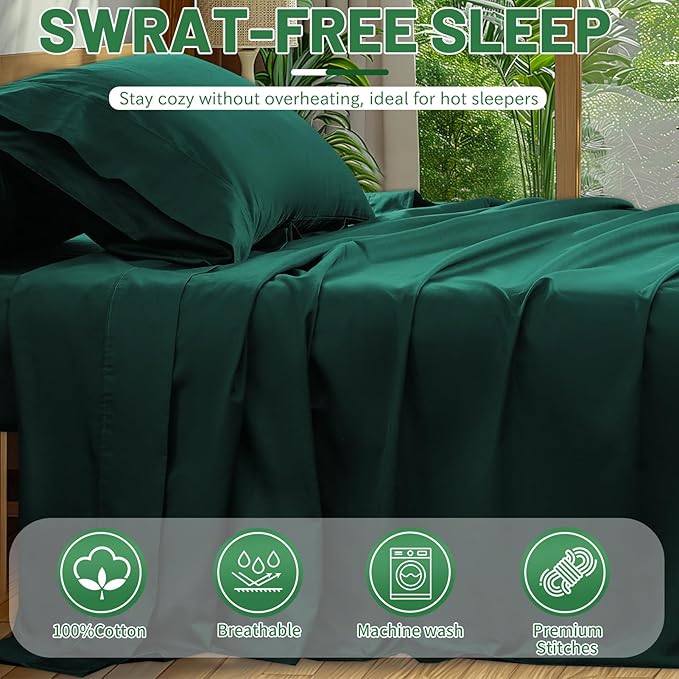 Extra Deep Pocket King Sheets 18-24 Inch 1000 Thread Count 100% Egyptian Cotton Sateen Weave Soft Breathable 4 Pieces（King，Dark Green）