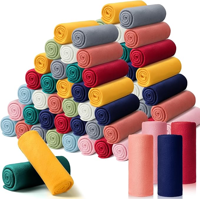 Kinlop Fleece Blanket Bulk 60 x 50 Inch Soft Lightweight Fleece Cozy Blanket Warm Throw Plush Pet Throw for Bed Couch Sofa Home Office Wedding Gifts Travel Camping(Classic Colo,80 Packs)