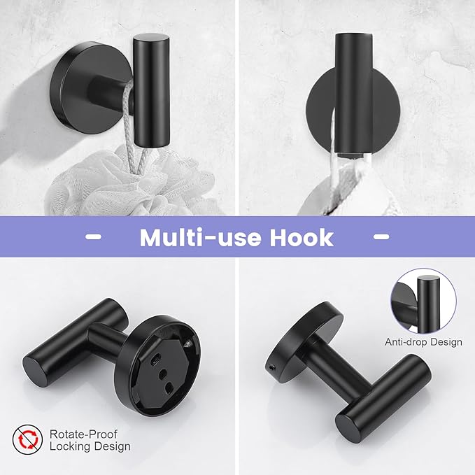 YACVCL 5 Pieces Bathroom Hardware Set Black, 27.5 Inch Towel Holder for Bathroom Wall SUS304 Stainless Steel, Matte Black Bathroom Accessories Wall Mounted, Bathroom Towel Holder Set, Towel Rod
