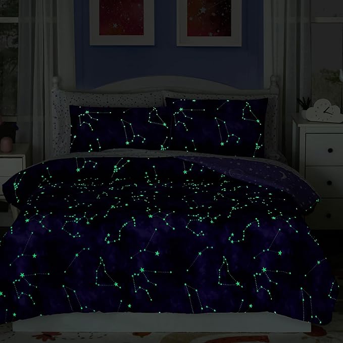 Twin Comforter Set - 5 Pieces Girls Boys Galaxy Glow in The Dark Twin Bedding Sets for Kids, Ultra Soft Bed in A Bag with Sheets