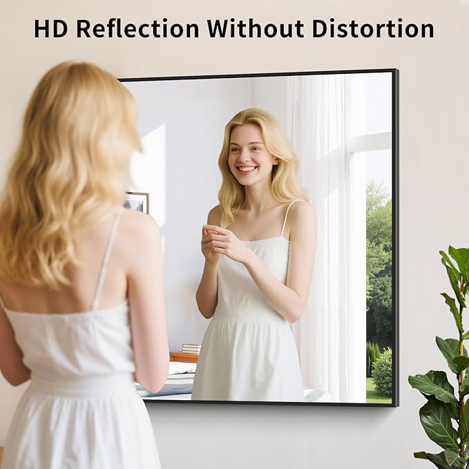 Koonmi Black Framed Bathroom Mirror - Shatterproof 30"x22" Tempered Glass, HD No Distortion, Horizontal/Vertical Mount, Modern Matte Aluminum Alloy Frame