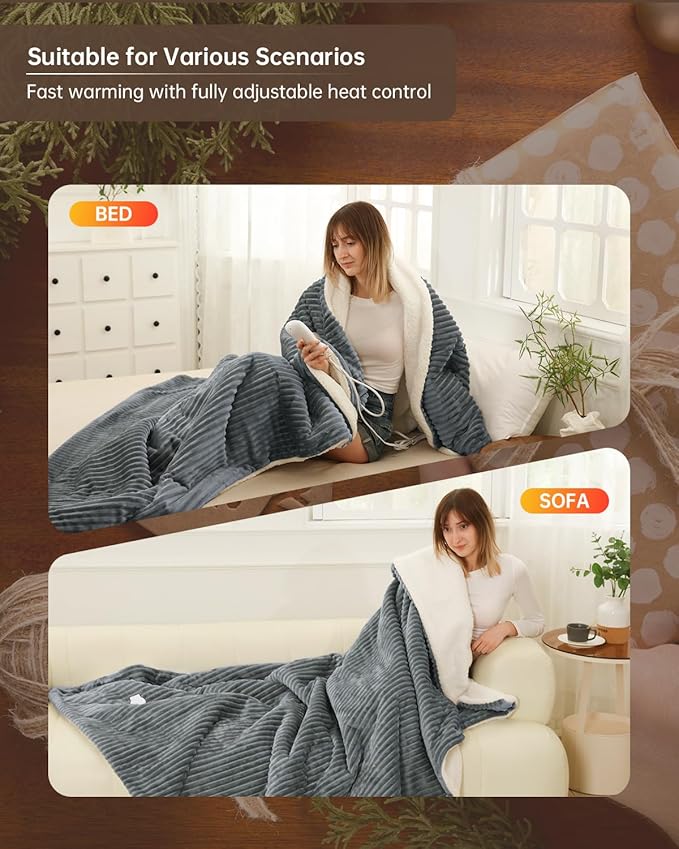 Electric Heated Blanket Twin Size, Washable Blanket Warmer for Home for Adults, Fast Heating, Super Cozy Soft Flannel 62" x 84", 9 Heat Levels, 1-9H Auto-Off, ETL Certified, Silver