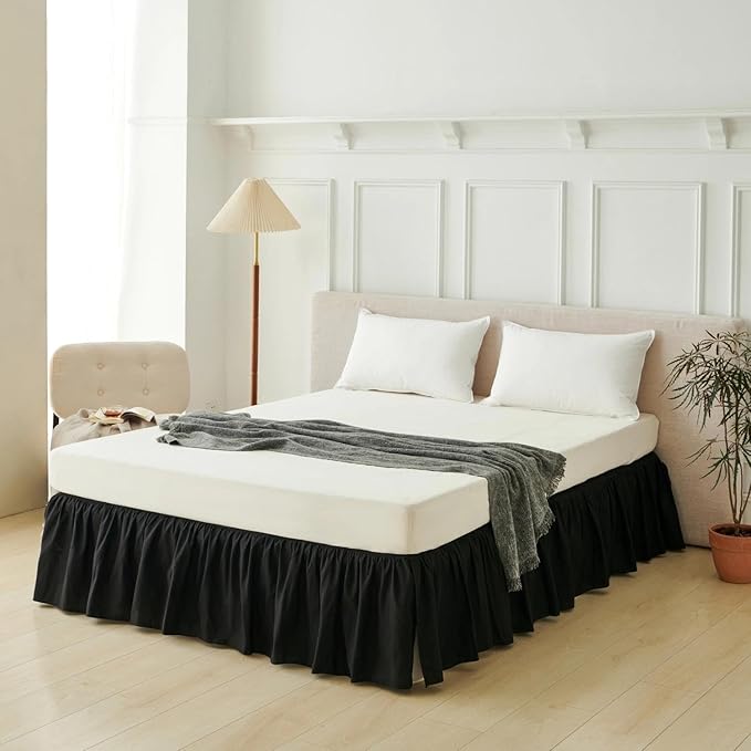 Bed Skirt Queen Size Ruffled Bed Skirt with Split Corners, Black Queen Bed Skirts 16 Inch Drop with Platform, 16'' Queen, Black
