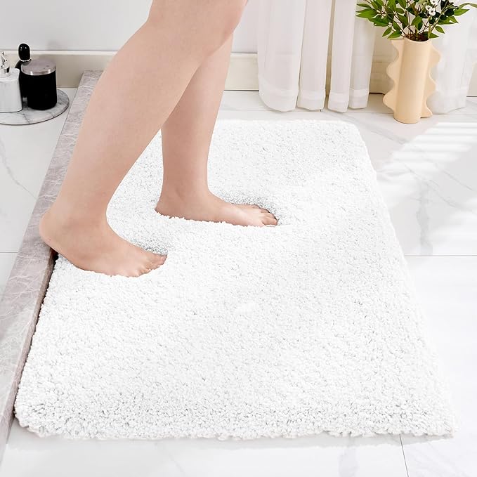 White Bathroom Rugs 24x36 Non Slip Fluffy Bath Mat for Bathroom Floor Washable Plush Luxury Bath Rug for Tub Soft Shaggy Absorbent Shower Sink Mat