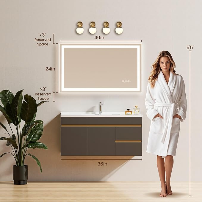 40X24 LED Bathroom Mirror with Lights, Anti-Fog, Backlit + Front Lit (CRI>90), Lighted Bathroom Vanity Mirror for Wall, Memory Function, Dimmable, Tempered Glass, Shatter-Proof, ETL Listed