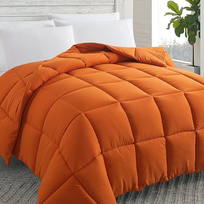 Cosybay Down Alternative Comforter (Burnt Orange, Queen) - All Season Soft Quilted Queen Size Bed Comforter -Lightweight Duvet Insert with Corner Tabs -Winter Summer Warm Fluffy, 88x92inches