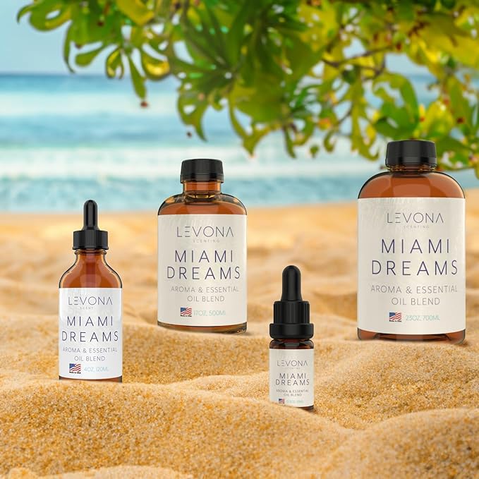 Levona Scent Essential Oils for Diffusers for Home: Miami Dreams Hotel & Home Luxury Scents Fragrance Oil - Aroma Oil with Notes of Bergamot Oil & Pine Essential Oil -120 Ml Scented Oils for Diffuser