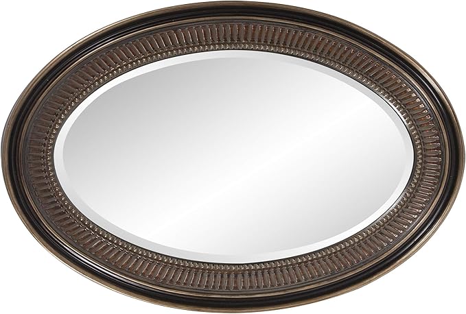 Howard Elliott Ethan Bronze Oval Decorative Wall Hanging Mirror, Vintage Oval Mirror for Wall Decor Resin Frame Vanity Mirror Perfect for Living Room, Bedroom & Home Decor, 21 x 31 Inch