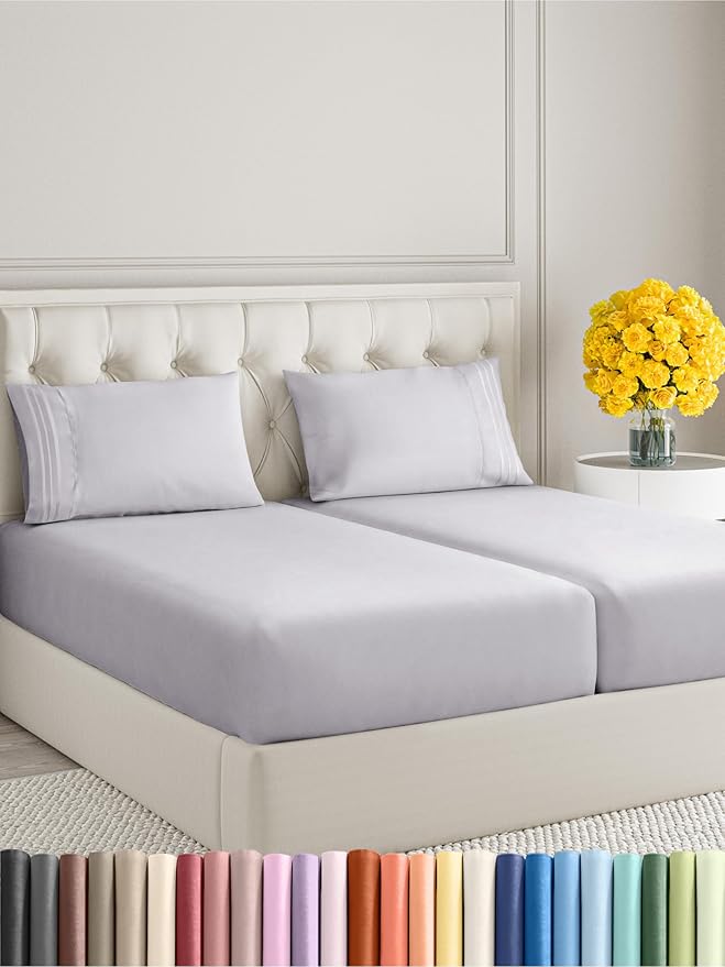 Split King Size 5 Piece Sheet Set - Extra Soft, Breathable & Cooling Sheets - Hotel Luxury Bed Sheets for Women & Men - Deep Pockets, Easy-Fit & Wrinkle-Free Sheets - Light Lilac Oeko-Tex Bed Sheets