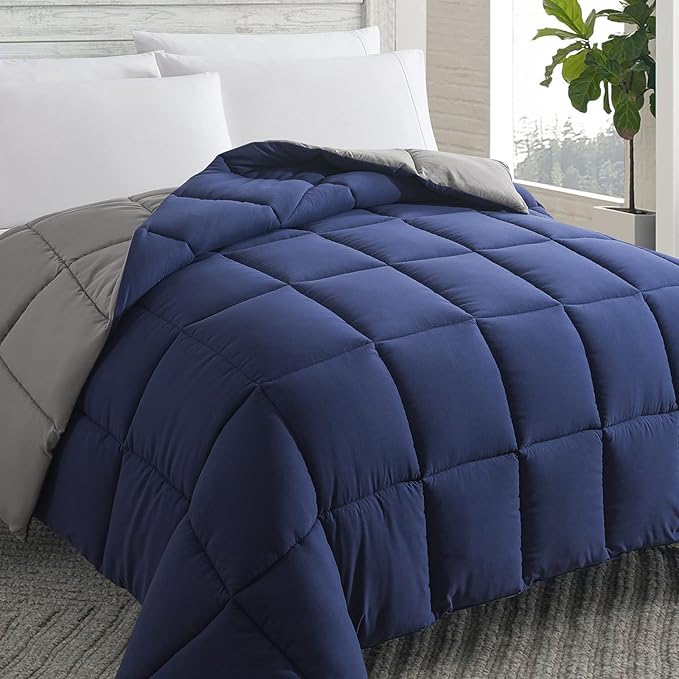 Cosybay Down Alternative Comforter (Blue/Grey, King) - All Season Soft Quilted King Size Bed Comforter -Duvet Insert with Corner Tabs -Winter Summer Warm Fluffy, 102x90 inches