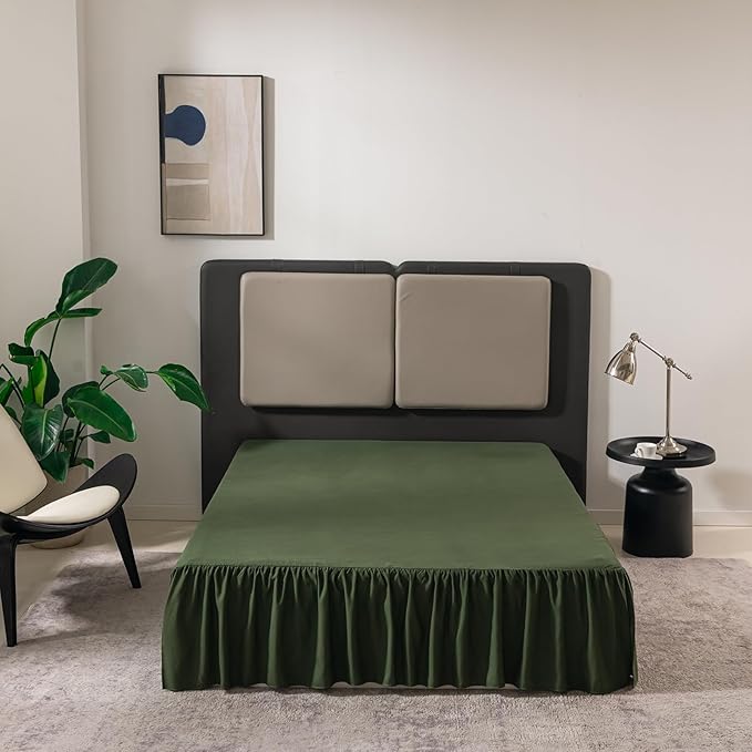 Bed Skirt Queen Size Ruffled Bed Skirt with Split Corners, 18 Inch Drop Dust Ruffle Bed Skirts with Platform, Green
