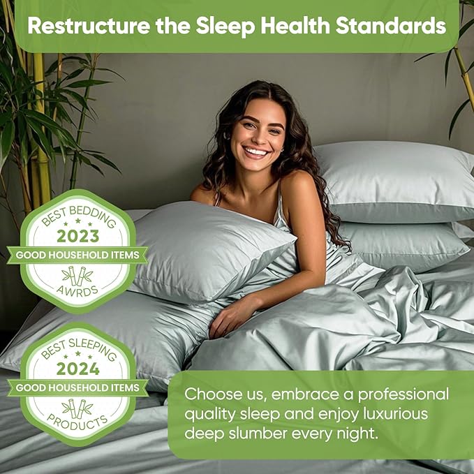 TWK Luxury Sheet Set, Genuine 100% Viscose Derived from Bamboo, Cooling & Breathable, Silky Soft, Bedding Sheets & Pillowcases (Sea Glass, Full)