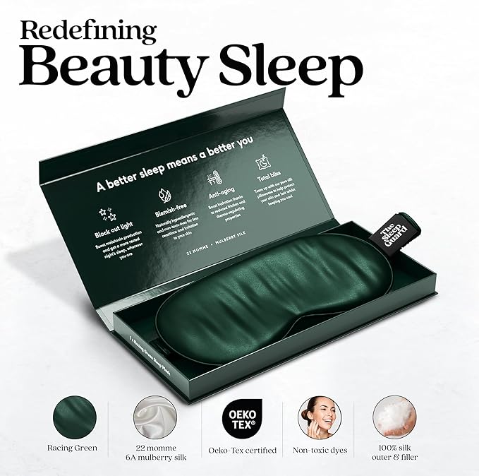 TheSleepGuard Pure Silk Sleep Mask [100% 6A Mulberry Silk, 22 Momme] Light Blocking Travel Essentials. Eye Masks for Sleeping. Black Oeko-Tex Blindfold. Eye Covers for Men & Women
