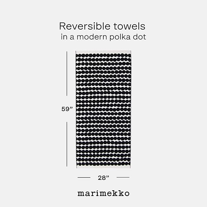 MARIMEKKO Räsymatto Terry Cotton Bath Towel – Polka Dot Patterned Bath Towels – 59 in x 28 in