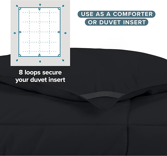 Bare Home Duvet Insert Comforter - Full Size - Goose Down Alternative - Ultra-Soft - Premium 1800 Series - All Season Warmth - Bedding Comforter (Full, Black)