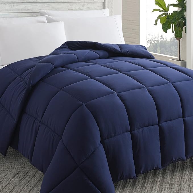 Cosybay Down Alternative Comforter (Navy Blue, King) - All Season Soft Quilted King Size Bed Comforter - Duvet Insert with Corner Tabs - Winter Summer Warm Fluffy, 102x90 inches