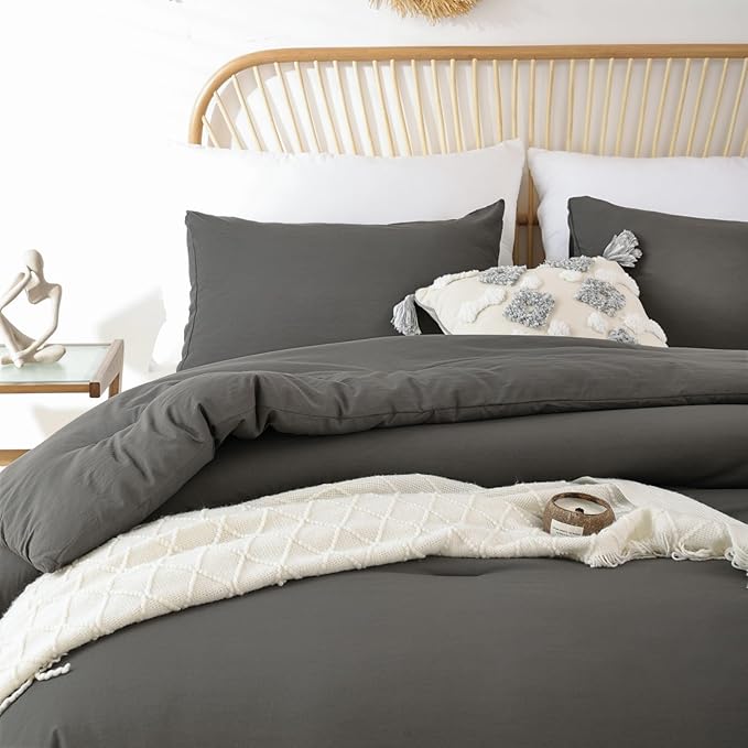 ROSGONIA Oversized King Comforter Charcoal Gray, 3pcs (1 Grey Comforter & 2 Pillowcases), Soft Lightweight Oversized King Size Comforter Sets Bedding