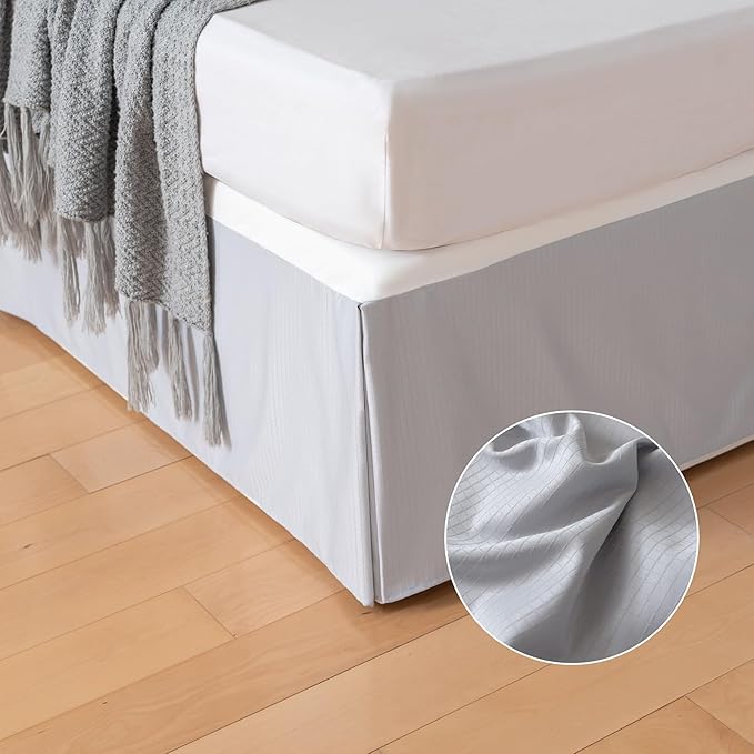 Full Bed Skirt, Grid Plaid Soft Quadruple Pleated Ruffle Bed Skirt, Tailored Dust Ruffle 14 Inch Drop Easy Fit, Machine Washable (Silver Grey)