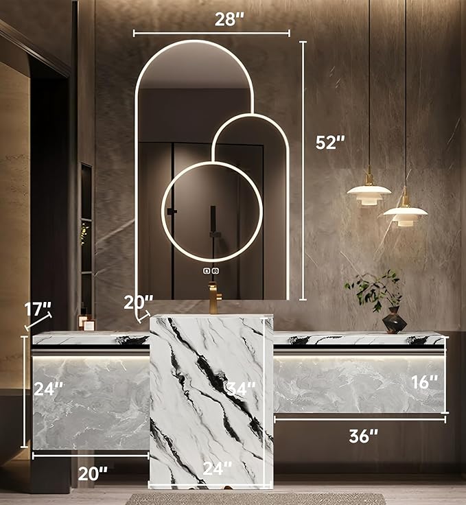 Single Sink Freestanding Bath Vanity, Modern Bath Vanity with LED Smart Mirror, 80IN Solid Wood Floating Bathroom Sink Cabinet with Marble Slate Top and Large Storage Drawer