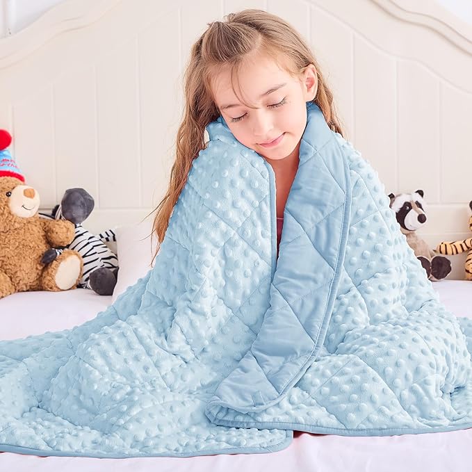 yescool Weighted Blanket 3 lb Light Blue Small Weighted Lap Blanket for Boys and Girls, Cooling Weighted Throws Blanket Minky Heavy Blankets, for 20-45lbs, 36 * 48in