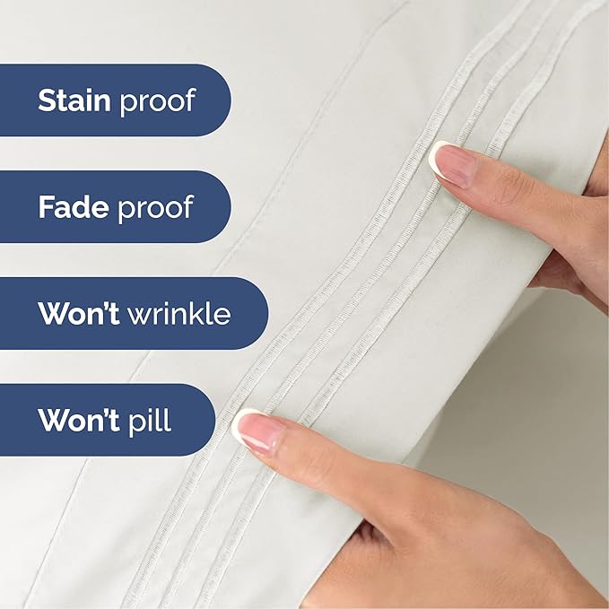 Cal King Size 4 Piece Sheet Set - Extra Soft, Breathable & Cooling Sheets - Hotel Luxury Bed Sheets for Women & Men - Deep Pockets, Easy-Fit & Wrinkle-Free Sheets - Antique White Oeko-Tex Bed Sheets