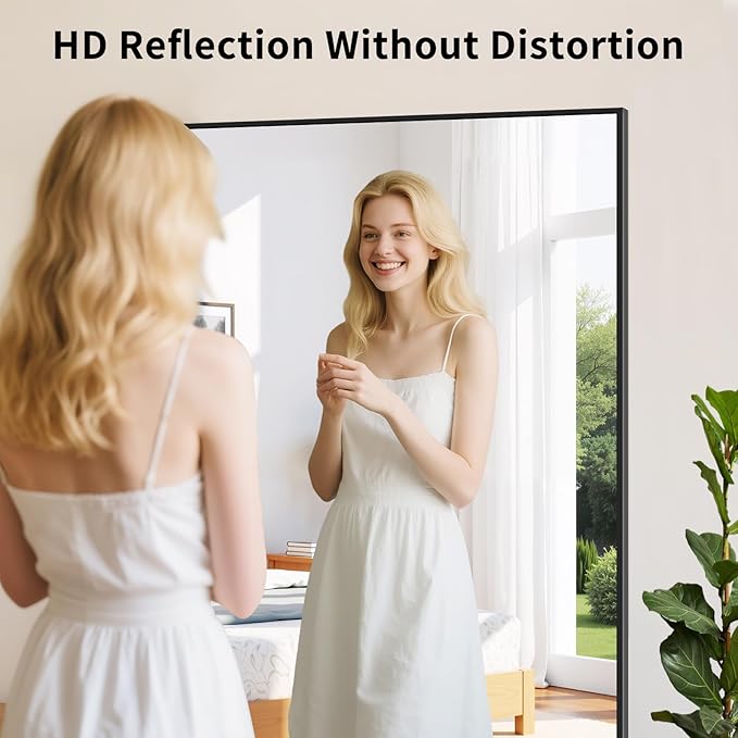 Koonmi Black Framed Bathroom Mirror - Shatterproof 30"x50" Tempered Glass, HD No Distortion, Horizontal/Vertical Mount, Modern Matte Aluminum Alloy Frame