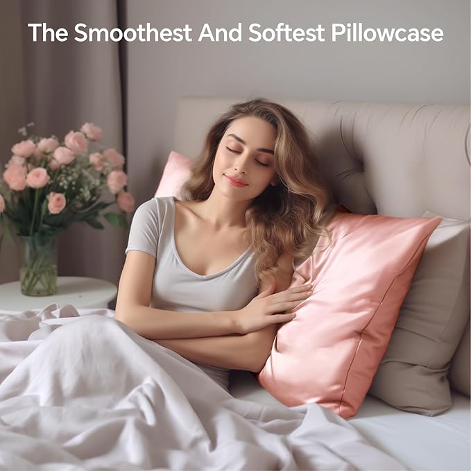 INFIIXSO Mulberry Silk Pillowcase for Hair and Skin, Silk Pillow Cases Queen Size Set of 2 with Hidden Zipper 20"x30", Ultra Smooth and Soft Cooling Pillow Cases for Hot Sleepers(Rose Pink, 2 Pack)