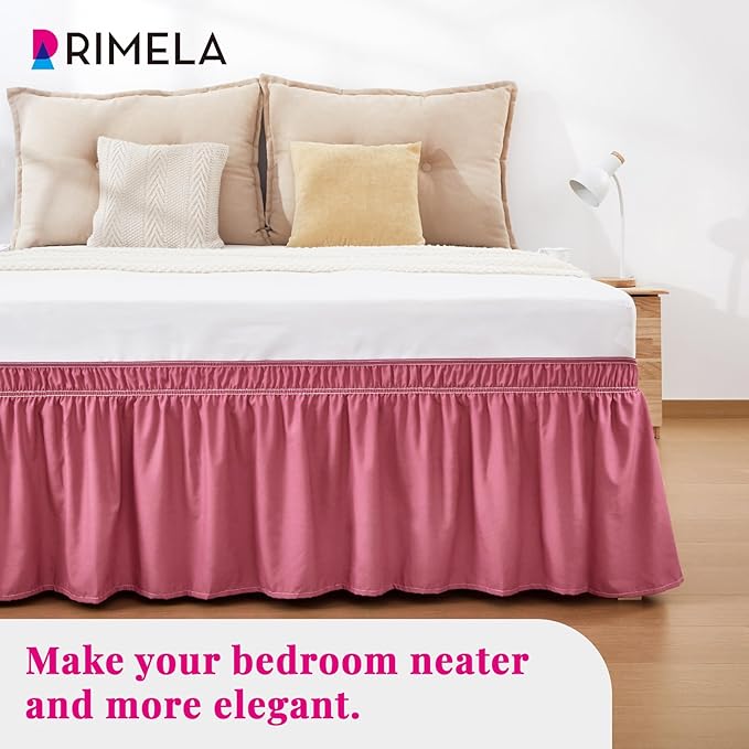 RIMELA Dusty Red Bed Skirt King Size 15 Inch Drop, Wrap Around Elastic Bedskirt, Dust Ruffle for Adjustable Bed Base Machine Washable Easy to Install Bed Skirts