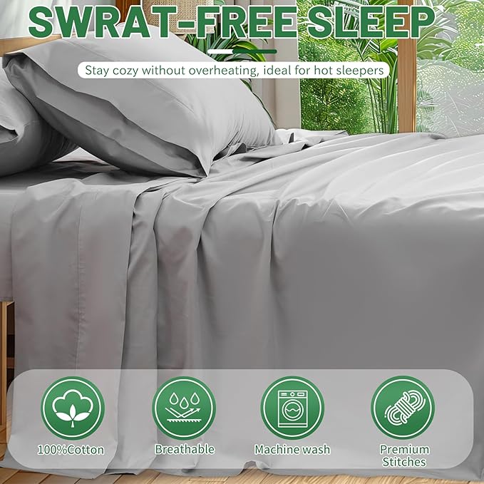 Extra Deep Pocket King Sheets 18-24 Inch 1000 Thread Count 100% Egyptian Cotton Sateen Weave Soft Breathable 4 Pieces（King，Grey）