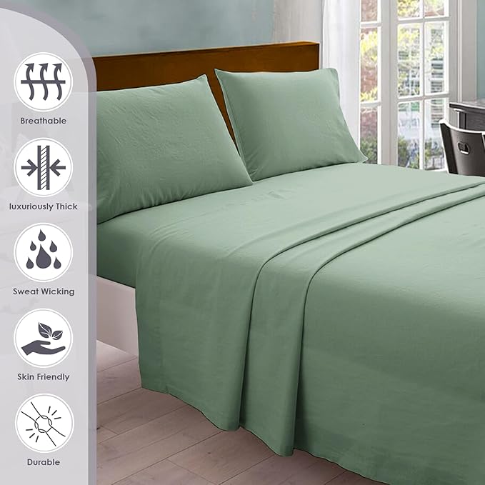 Pizuna Pure 100% Cotton Sheets California King Size, 800 Thread Count Long Staple Cotton Crisp Sateen Sheets California King with 15inch Deep Pocket (Combed Sea Foam Cotton Sheets California King)
