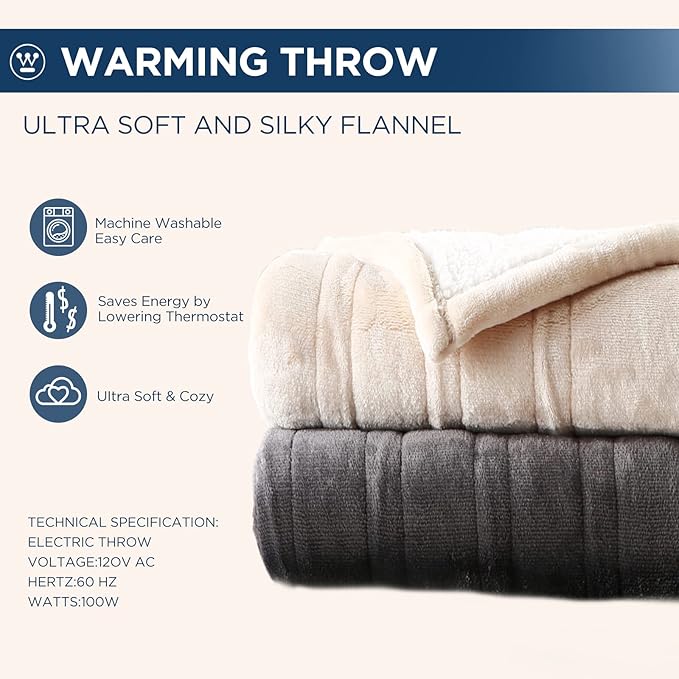 Westinghouse Electric Blanket Queen, Heated Blanket Queen Size with 10 Heating Levels and 1 to 12 Hours Heating Time Settings, Flannel to Sherpa Reversible, Machine Washable (84" x 90", Beige)