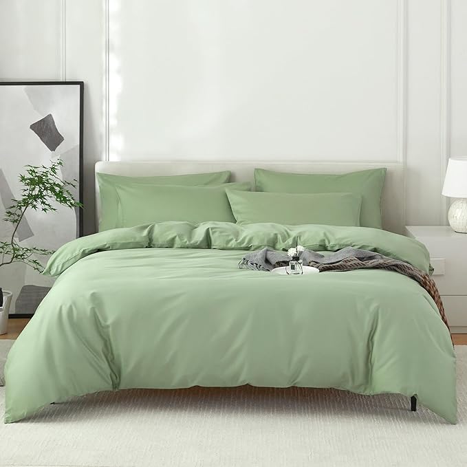 Duvet Cover King,100% Egyptian Cotton Duvet Cover Set,1600 Thread Count Feel Super Soft Comfortable Chic Lightweight 3 PCs Home Bedding Set (Sage Green,104''x90'')