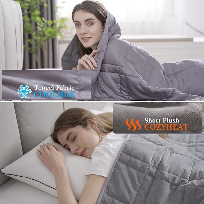 OMYSTYLE Queen Size Weighted Blanket 80''x87''(30lbs, Double-Sided), Warm Short Plush and Cool Tencel Fabric Reversible Weighted Blanket for Adult - Carry Bag Included