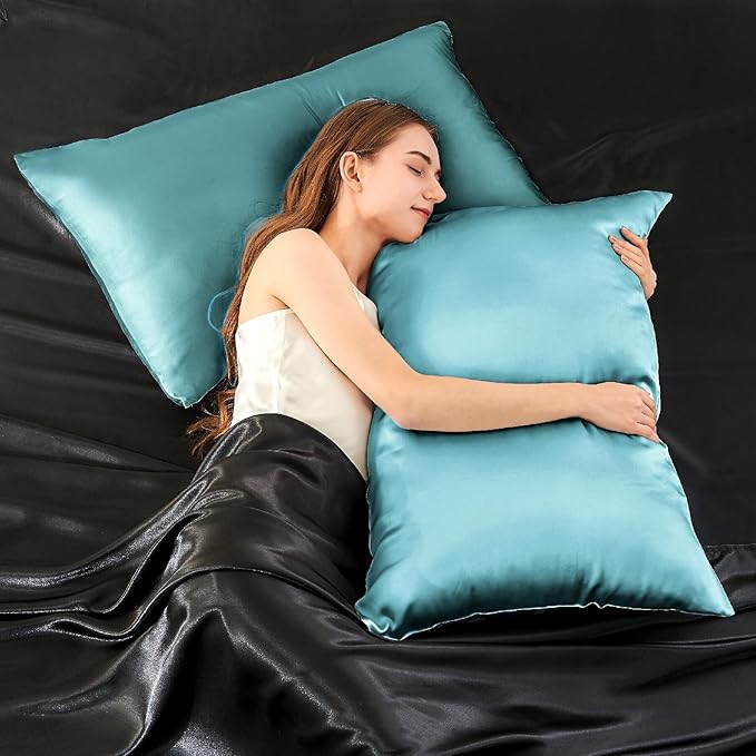 INFIIXSO Mulberry Silk Pillowcase for Hair and Skin, Silk Pillow Cases Standard Size with Hidden Zipper 20x26 Inches, Ultra Smooth and Soft Cooling Pillow Cases for Hot Sleepers(Ocean Mist, 1 Pack)