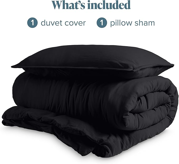 Bare Home Microfiber Duvet Cover Set - Ultra Soft Washed Microfiber - Twin/Twin Extra Long - Linen-Like Look - Easy Care - Breathable Fabric - Our Softest Duvet Cover Set (Twin/Twin XL, Black)