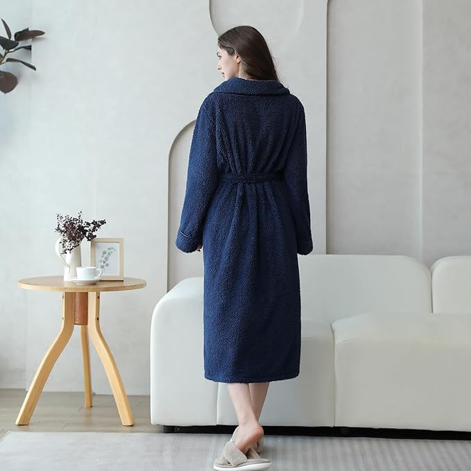 Oksun Womens Long Fleece Robe: Soft Fluffy Warm Bathrobe - Cozy Winter Housecoat Nigthgown with Chic Piping