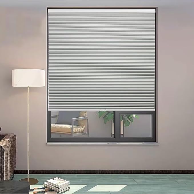 MYshade 1.5-Inch Cellular Cordless Blackout Shades,Thermal Insulating Noise Reducing Waterproof Blinds,Honeycomb Window Treatments for Indoor Light Control (Grey-34 W x 64" H)