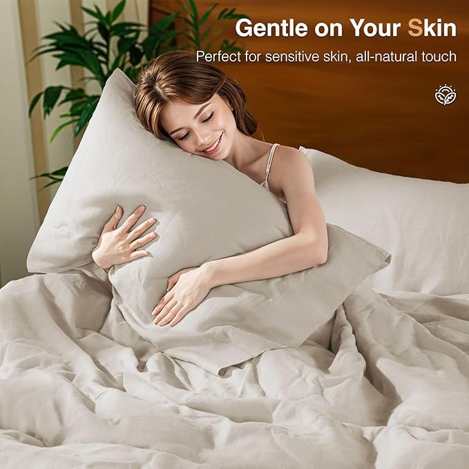 SONORO KATE 100% French Linen Duvet Cover Full Size, Soft Breathable for Hot Sleepers, Moisture Wicking & Durable Cover Set - Zipper Closure & 4 Corner Ties Duvet Covers 3 Piece (Linen,Full)