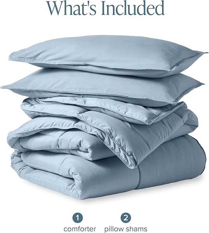 Bare Home Comforter Set - Full Size - Ultra-Soft - Goose Down Alternative - Premium 1800 Series - All Season Warmth (Full, Dusty Blue)