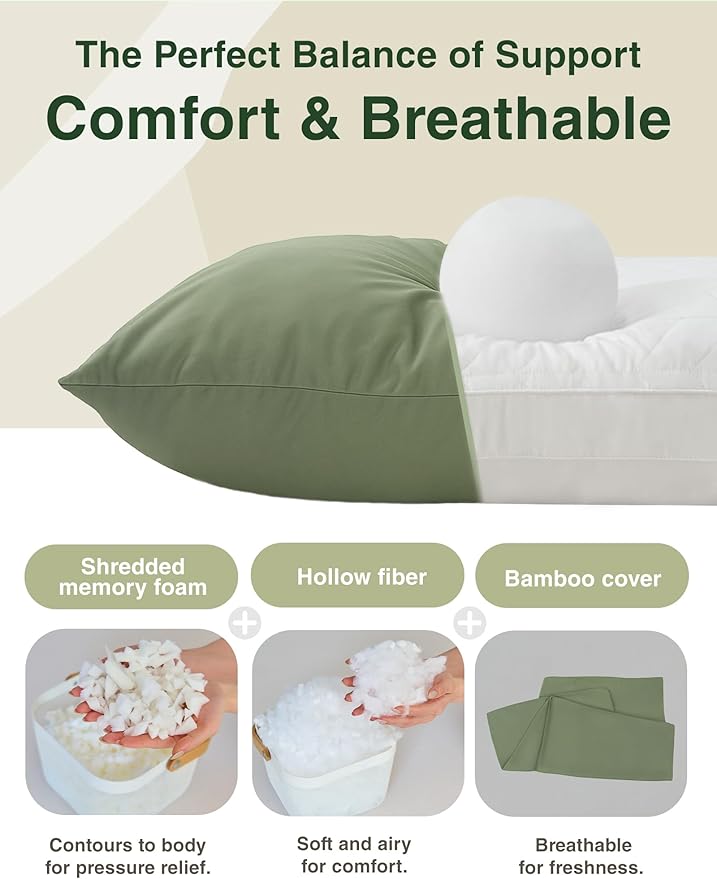 ZonLi Memory Foam Body Pillow for Adults, 20x54 Long Body Pillow with Sage Green Bamboo Pillowcase, Adjustable Firm Full Pillow for Side Sleepers & Pregnancy