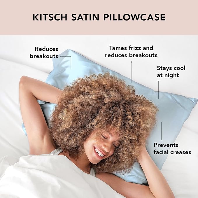 Kitsch Satin Pillowcase, Softer Than Silk Pillow Cases King, Cooling Pillow Covers, Satin Pillowcase with Zipper for Hair, Skin & Quality Sleep, Wrinkle-Free & Smooth, King Size 19"x36", Haze Blue