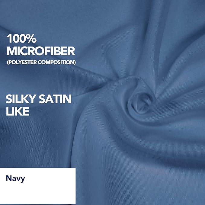 PureFit Wrap Around Ruffled Bed Skirt with Adjustable Elastic Belt - 14 Inch Drop Easy to Put On, Wrinkle Free Bedskirt Dust Ruffles, Bed Frame Cover for Queen, King and C-King Size Beds, Navy