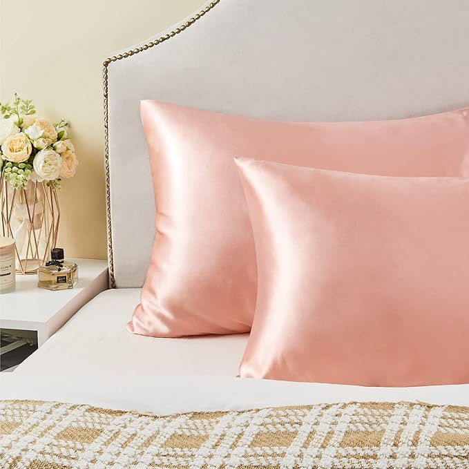 BEDELITE Satin Pillowcase for Hair and Skin, Super Soft and Cooling Similar to Silk Pillow Cases 2 Pack with Envelope Closure, Gift for Women Men(20"x40" King Size, Coral)