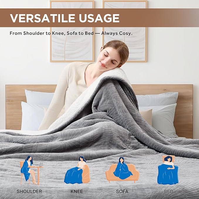 Westinghouse Electric Blanket Full, Flower Jacquard Heated Blanket Full Size with 10 Heating Levels and 1-12 Hours Auto-Off, Flannel to Sherpa Reversible, Machine Washable (72" x 84", Light Grey)